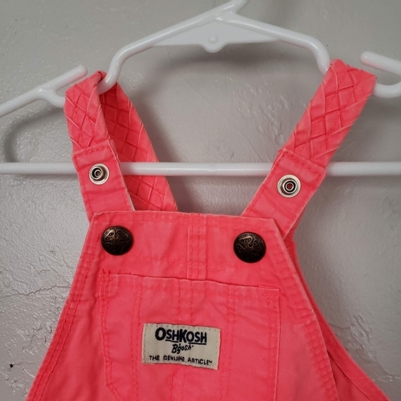 Oshkosh Baby Girl 3 Months Neon Coral Pink Overalls Shortalls Summer Spring - Picture 5 of 5